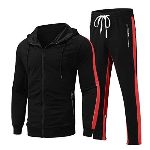 Chándal para hombre, de algodón, para el tiempo libre, con capucha de dos piezas + pantalones de chándal para hombre, deporte de fútbol, suit otoño, invierno, cómodo, para correr, pantalones de