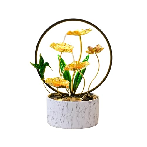 Romway Valentine's Day Gift 15' H Indoor Modern Tabletop Water Fountain LED Light, Yoga Meditation Room Decor Lotus Flower Floor-Standing Fountain