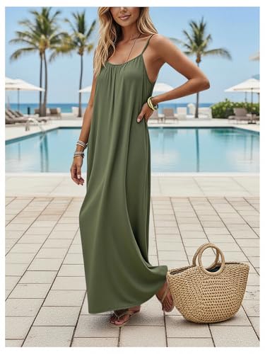 Image of SHENHE Women's Open Back Spaghetti Strap Beach Maxi Dress Loose Flowy Vacation Sundress