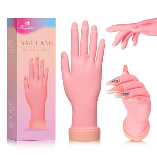 Buqikma Nail Practice Hand for Acrylic Nails, Mannequin Hand for Nails Practice, Flexible Bendable Fake Hand Manicure Nail Practice Hand 1Pcs