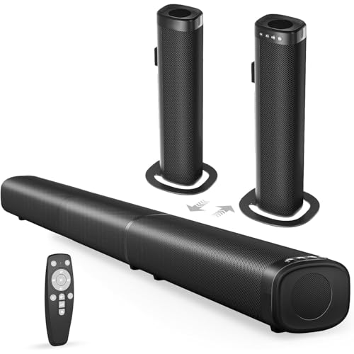 Soundbar for Smart TV, 100W Sound Bar Bluetooth 5.3 Soundbar, 2 in 1 Detachable Home Speaker Bass Effect, Home Theater Surround Sound, ARC/Optical/AUX/USB Connections, for TV/PC/Projectors