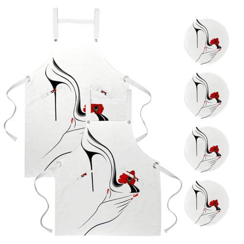 Lot de 2 tabliers de cuisine avec 4 broches à motif talon haut pour bistrot et bar