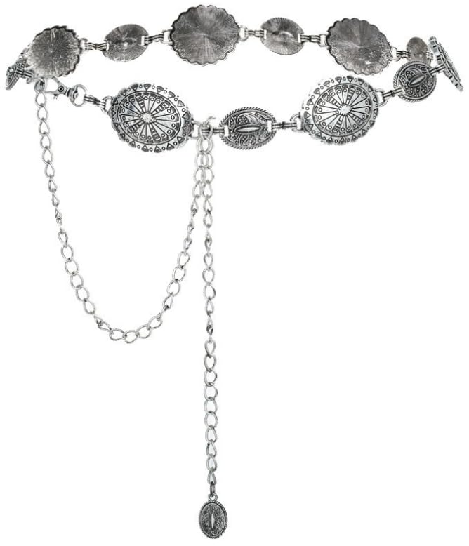 Western Metal Concho Belt for Women Cowgirl Chain Belts for Dresses Jeans Country Concert Outfit, Cowboy Belt