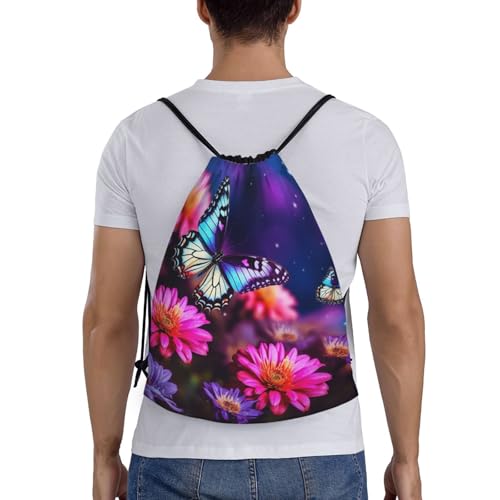 Drawstring Bag Lightweight Small Gym Bag for Women Butterfly Beautiful Flowers Soccer Backpack for Sports Travel2