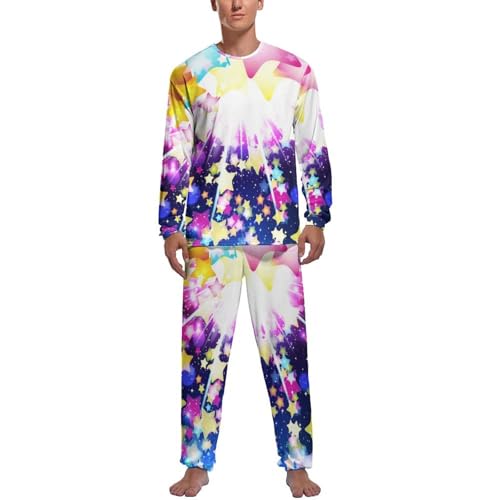 Pyjama homme manche longue à étoiles colorées | Vêtement de nuit confortable en coton