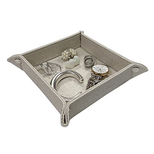 Unionbasic Fully Pu Leather Jewelry Catchall Key Phone Coin Tray Change Caddy Bedside Storage Box (Beige) #TOP2