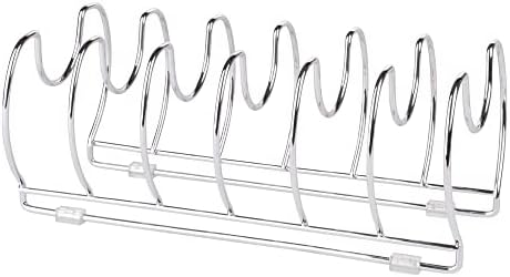 mDesign Pot and Pan Rack - Versatile Kitchen Organiser Suitable for All Homes - Keep a Tidy Kitchen with This Dynamic Saucepan Storage Unit - Chrome/Silver