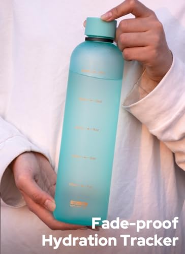 Image of Opard Slim Water Bottle 32oz, Dishwasher Safe Plastic Water Bottle BPA-Free, Leakproof Screw Top,Aqua Green, Reusable for Travel School Sport Gym Hiking