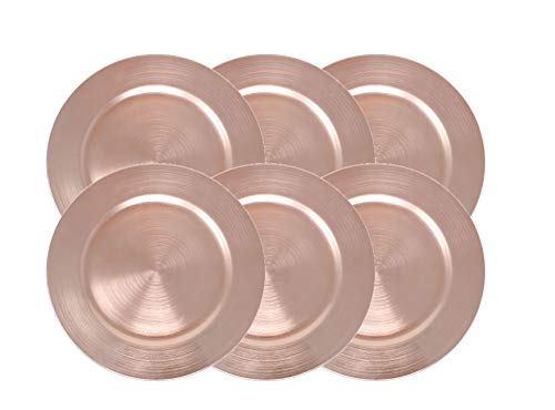 Ms Lovely Metallic Foil Charger Plates - Set Of 6 - Made Of Thick Plastic - Rose Gold #TOP1