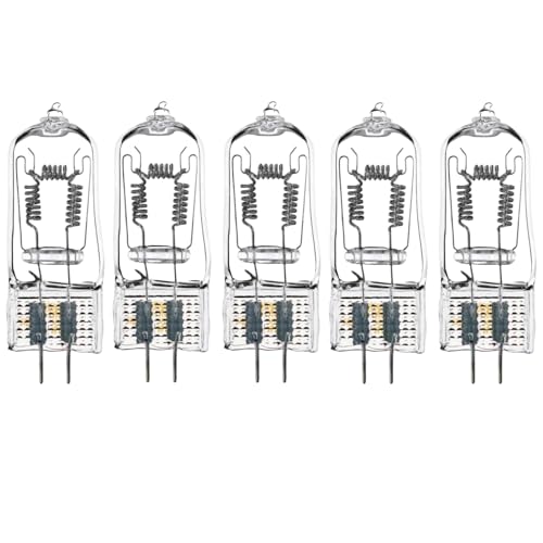 BOLLUMA Ampoules Halogènes 650W 240V 3400K BVM 64540 Ampoule Halogène au Tungstène, Capsule Transparente 2 Broches Blanc Chaud sans Scintillement, Idéales pour la Photographie, 5 Paque