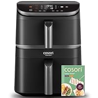 COSORI Turbo Tower Airfryer, Heißluftfritteuse 2 Kammern, 10,8L Heissluftfritteuse mit TurboBlaze-Technologie, ultra knusprig & perfekt für Brot, inkl. Rezeptheft & Grillrost