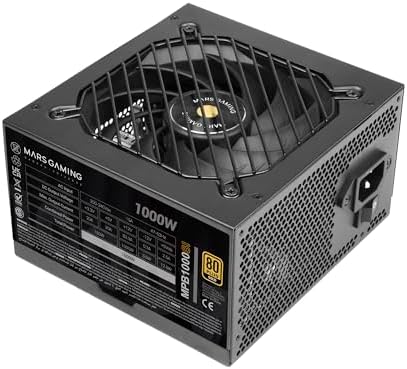 Mars Gaming MPB1000SI PC-Netzteil ATX 1000W 7 Jahre Garantie | 80Plus Gold 90%, SI-Lüfter, AI2-RPM, DC-DC und SMD, ATX 3.1, Japanische Kondensatoren 105°C, Karbonfaser-Kabel, Schwa