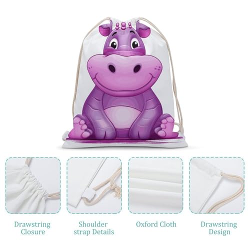 Drawstring Backpack Gym Bag Cartoon Purple Hippo Cinch Sackpack Waterproof Beach Bag for Women Men4