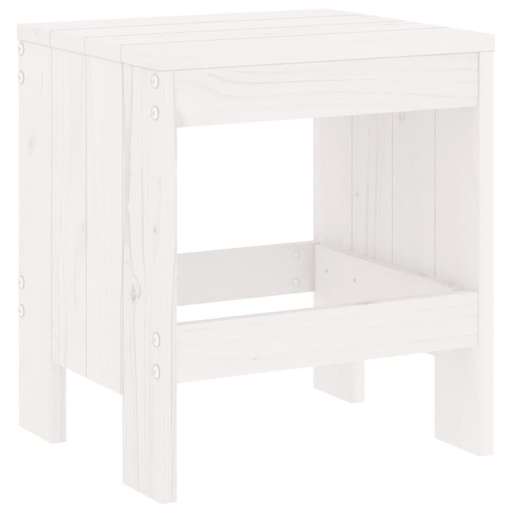 Sgabello da giardino, 2 pezzi, bianco, 40 x 36 x 45 cm, in legno massello di pino, rustico per terrazza e balcone, sgabello per esterni senza schienale con poggiapiedi, portata fino a 110 kg
