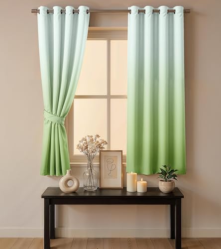 Image of Ultimate Trends Room Darkening Ombre Curtain | Polyester Gradient | Room Doors and Window| 7 FEET Pack of 2,Fresh Meadow