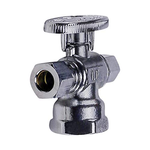 Image of Midline Valve 86311QS-OM-5 Water Supply Angle Stop Valve; Dual Outlet; Quarter Turn Wheel; for Toilet, Sink, Dishwasher; 1 /2'' FIP x 3 /8'' x 3 /8'' Compression; Chrome Plated Brass (5 PK)