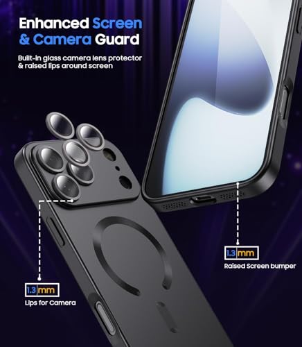 Image of DIZORO Magnetic Case for (iPhone 17 Pro) Case [Compatible with MagSafe][Built-in Camera Lens Protector] Slim Soft Silicone Bumper Shockproof Metallic Luster Back Cover Phone Case - Black