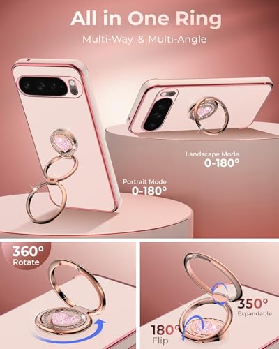Coque Google Pixel 10 Pro avec double anneau support rose