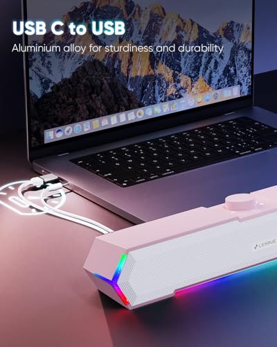 Image of LENRUE G11 Computer Speakers for Desktop, Touch Lights PC Speakers with Surge Clear Sound, USB C /USB Powered, AUX Audio for Computer Desktop PC Laptop Desk (Light Pink)