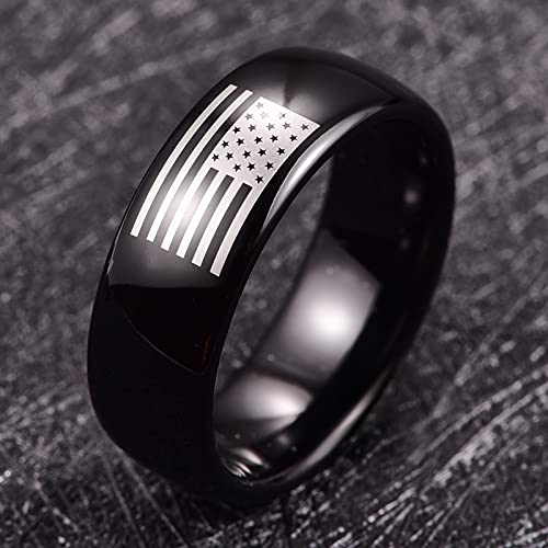 Vakki 8Mm Black Tungsten Wedding Band For Men With American Flag Domed Polished Finish Wedding Ring Engagement Anniversary Size 11 #TOP1