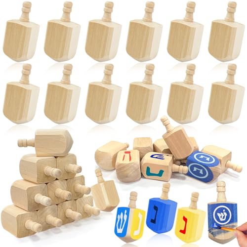 24 Pack 3 Inch Hanukkah Wooden Dreidel,Blank Unfinished Natural Wooden Chanukah Dreidels for DIY Project,Hanukkah Decorations Gifts for Party Jewish Holiday Crafts Supplies