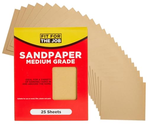 Fit For The Job 25 fogli grandi formato A4 Carta vetrata di qualità media per levigare legno, mobili, metallo, intonaco per bricolage, decorazioni e altro ancora, 11x9 pollici (230x280 mm) 11 x 9