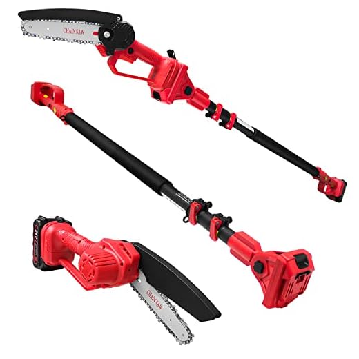2-IN-1 Mini Chainsaw & Pole Saw, Shengsite 6-Inch Brushless Chainsaw with 2Pcs Battery, 15-Foot Reach Cordless Pole Saw for Gardening Tree Branch Trimming