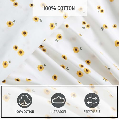 Image of Eddie Bauer - Queen Sheet Set with Fitted Sheet & Pillowcases, 100% Cotton Percale Bedding, Crisp & Cool, Deep Pocket, Sunflower Yellow