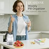 QUARDINE AM PM tygodniowy organizer na tabletki 2 razy dziennie, duże podróżne etui na tabletki z łatwym przyciskiem i uszczelką silikonową, odporne na wilgoć, bez BPA, 14 przegródek na witaminy