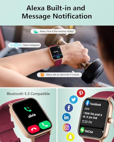 Image of Quican Smart Watches for Women, Compatible for iPhone and Android Phones | 1.8 inch Fitness Tracker Watch, Waterproof, Calling, Heart Rate /Sleep Monitor, Alexa, Gifts for Women, Silicone Band, Red