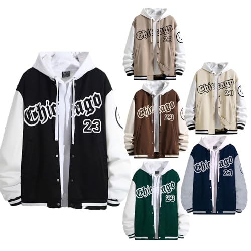 Men's Varsity Jacket Letter Print Color Block Long Sleeve Baseball Jacket Bomber Coat Harajuku Vintage Graphic Tops 6