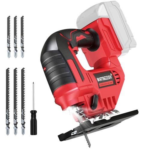 JigSaw Compatible with Milwaukee 18V Battery, NATBEESY Cordless jig saw tool, LED Work Light, 45° Beveled Cuts, Variable Speed 2900RPM, 3 Orbital Action, 6 Blades for Curve Cutting (NOT Battery)