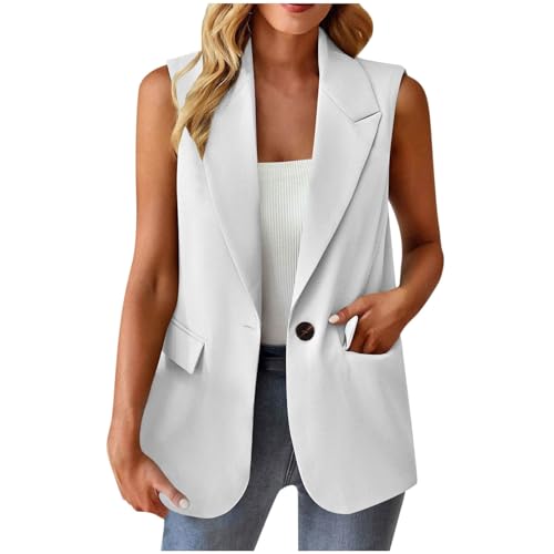Womens Summer Sleeveless Vest Blazers Lightweight Fully-Lined Dressy Casual Work Office Blazers Tops with Pockets