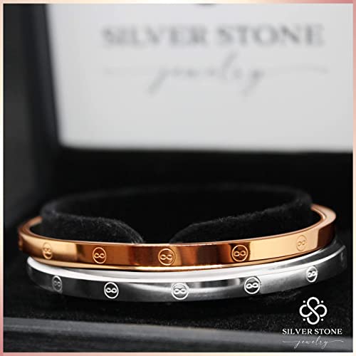Silver Stone Jewelry Couples Bracelets - Promise Forever Relationship Bracelets For Couples Our Love Is Eternal Set Of 2 Inspirational Long Distance Stainless Steel Bracelets & Cuffs #TOP4