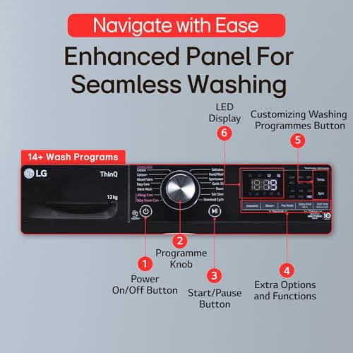 Image of LG 12 Kg, 5 Star, AI Direct Drive Technology, Wi-Fi, Steam Fully Automatic Front-Loading Washing Machine (FHP1412Z3O, Intelligent & Convenient Fabric Care, Allergy Care, In-Built Heater, Onyx Black)