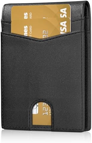 Auskang Wallet for Men, Classic Bifold Mens Wallet, Minimalist Slim wallet Credit Card Holder, Genuine Leather, Black (No Pattern)