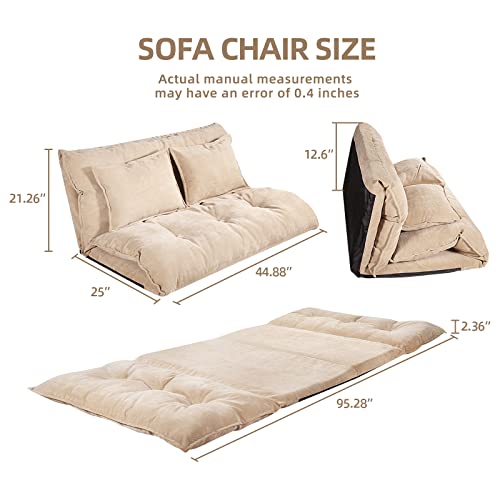 Sucrever Floor Sofa Chair With Adjustable 6-Position And 2 Pillows For Adults, Folding Lazy Sofa Sleeper Bed Couch For Reading Or Gaming, Chaise Lounge Chair For Bedroom Living Room, Beige #TOP1