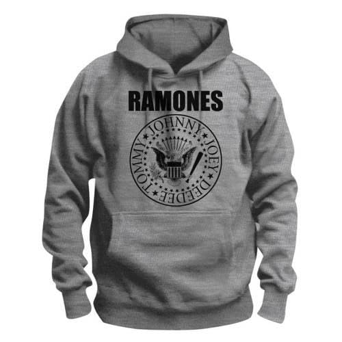 Ramones Grey Unisex Adult Presidential Seal Logo Hoodie Long-Sleeved Ribbed Cuffs XS