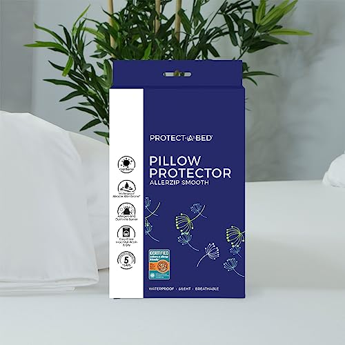 Protect-A-Bed, AllerZip Pillow Protector, Zippered, Waterproof, 2-pack, Queen Size