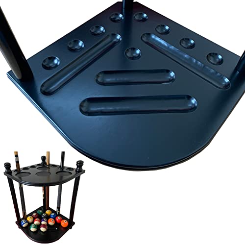 Floor Pool Cue Rack Hold 8 Cue Sticks & Billiard Accessories. Corner Stand Pool Cue Holder Made of 100% Solid Hardwood. Provided Ball Rack Hook. CUE RACK ONLY (Black) - Image 5