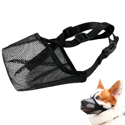Museruola per cani in nylon, regolabile, traspirante, in rete, maschera anti-abbaio e leccata (colore nero, taglia S)