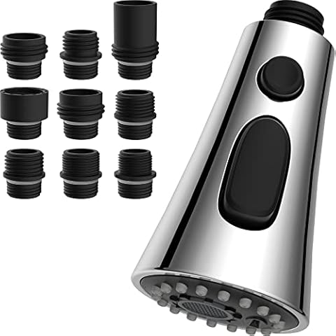 Hibbent 3-Function Kitchen Faucet Head Replacement, Pull Down Kitchen Spray Head with 9 Adapters, Kitchen Sink Spray Nozzle Compatible with Most Faucets(G1/2), Chrome Cover