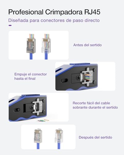 Miniatura 2 de Vce Gj670bl Crimpadora Para Conectores Pasante Rj45 Cat7 Cat6a Cat6 Cat5 Herramienta De Crimpado Rj45