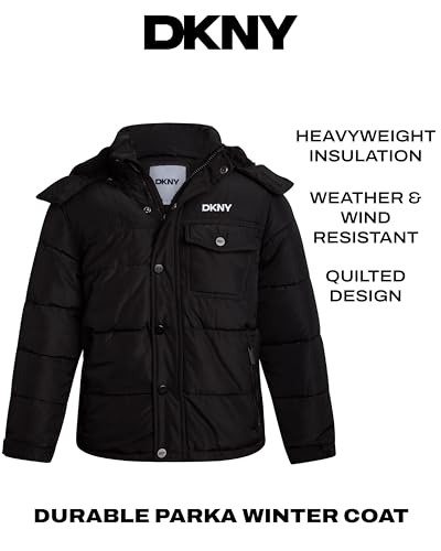 Image of DKNY Boys Puffer Jacket - Wind Water Resistant Polar Fleece Lined Boys Winter Coat - Cozy Kids Jacket with Sherpa Lined Hood