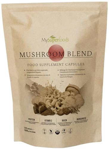 Image of Mushroom Complex Capsules | 1000mg per Serving | 120 Capsules | Blend of 7 Powerful Medicinal Mushrooms to Boost Your Immune System | MySuperfoods
