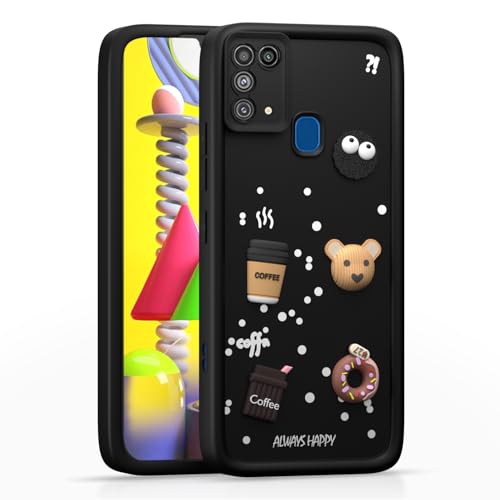 Image of Outlouders Back Cover for Samsung Galaxy M31 / M31 Prime / F41 | Cute Fun Cartoon 3D Bear Silicone | Full Body Protection Bumper Case (Black)