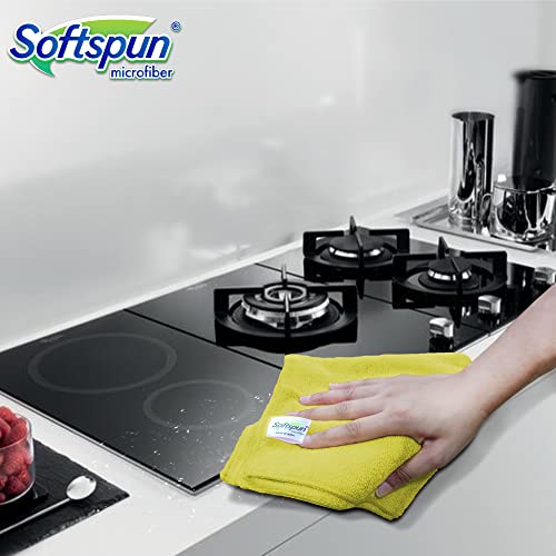 Image of SOFTSPUN Microfiber Cleaning Cloths, 50X50 cms 5 pcs Towel Set 340 GSM Yellow! Highly Absorbent Lint and Streak Free Multipurpose Wash Cloth for Kitchen Car Window Stainless Steel Silverware.