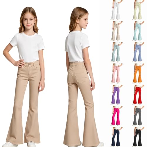 BJUTIR - Girls School Uniform Flare Pants - Stretchy Bell Bottoms with Button Waist - Best Deal on Amazon