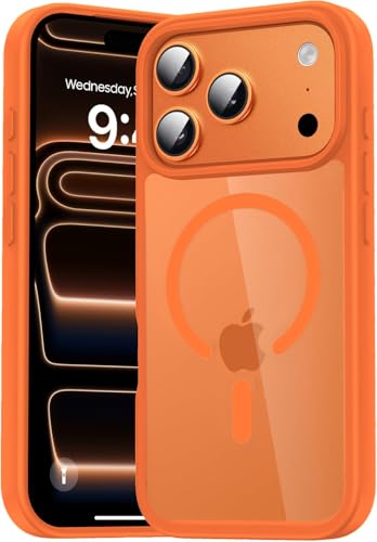Image of DIZORO Premium Magnetic Case for iPhone 17 Pro Max 6.9-Inch Compatible with MagSafe, Shockproof Phone Bumper Cover, Solid Color Matte TPU Frame, Anti-Scratch Clear Cosmic Orange
