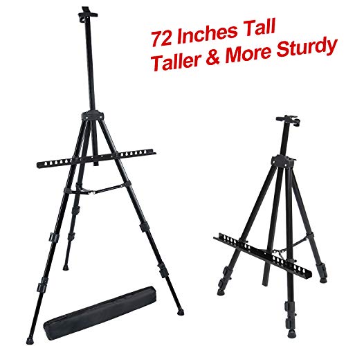 T-Sign 72'' Tall Display Easel Stand, Aluminum Metal Tripod Art Easel Adjustable Height from 22-72, Extra Sturdy for Table-Top/Floor Painting, Drawing and Display with Bag, Black